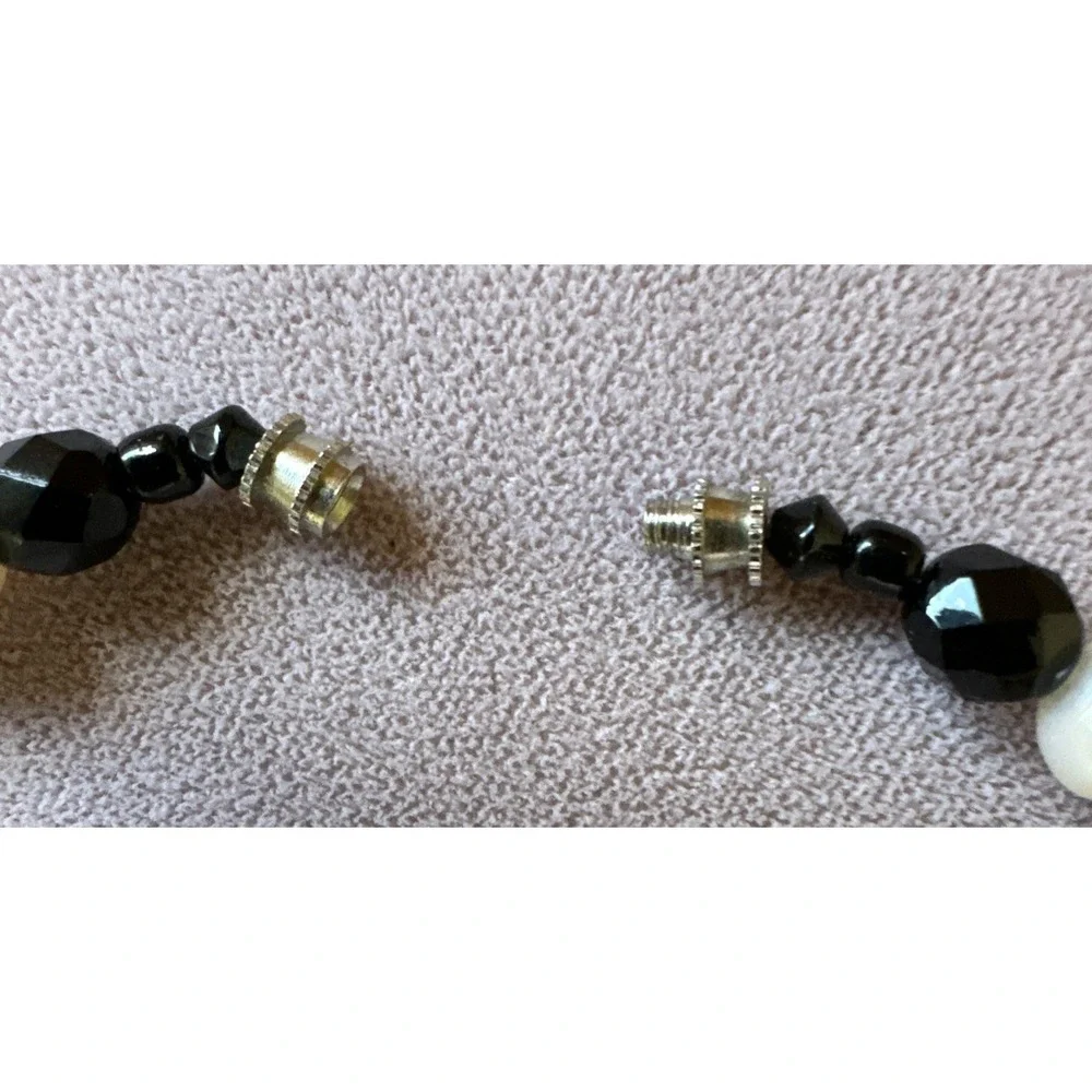 Beaded Pearls Black Glass Barrel Clasp VTG 21